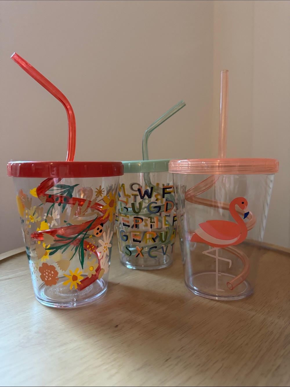 Set of Three Target/Pillowfort Tumblers with Swirly Straws